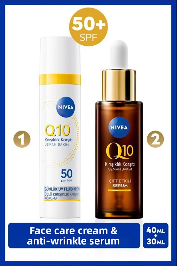 Q10 Spf50 Sunscreen Face Care Cream 40ml and Anti-Wrinkle Double Effect Skin Serum 30ml