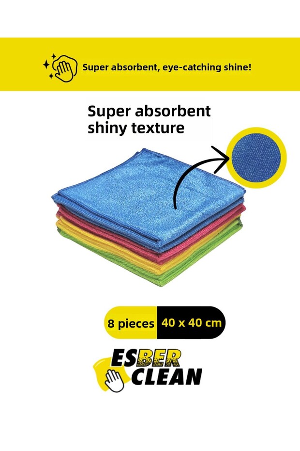 40X40 Microfiber Cleaning Cloth, Super Absorbent Shiny Texture Microfiber Cloth 8 Pieces