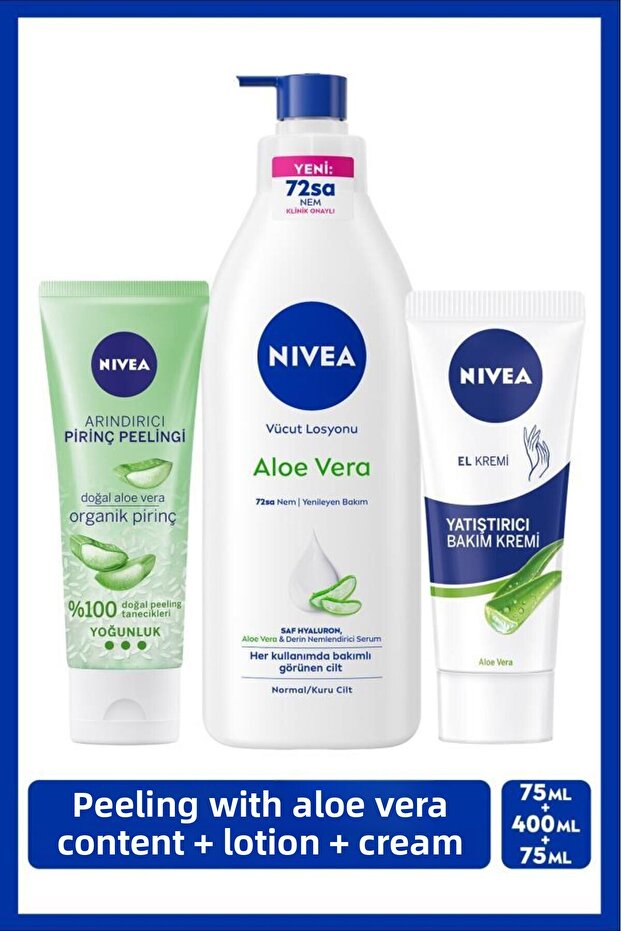 Aloe Vera Hand Care Cream 75ml, Intensive Moisturizing Body Lotion 400ml, Purifying Rice Peeling 75ml