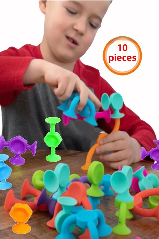 10 Pieces Silicone Gems with Suction Cup - Popit Educational Toy Squigz Puzzle Jigsaw - 7