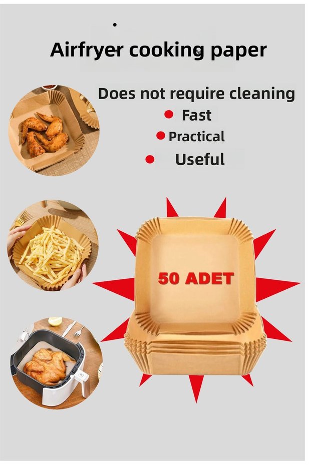 50 Pieces Airfryer Baking Paper - Air Fryer Square Model, Oil-free Fryer