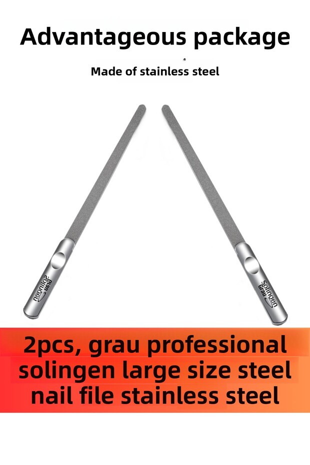 Professional Solingen Large Size Steel Nail File - Stainless Steel (2 Pieces)