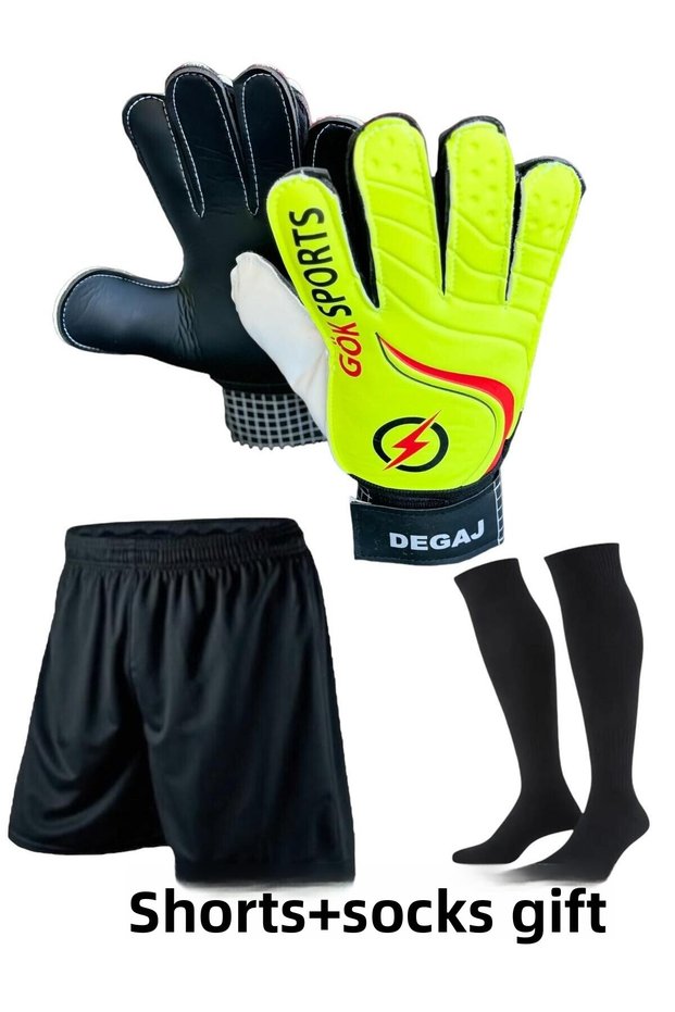 Degaj Adult Big Goalkeeper Yellow Goalkeeper Gloves Goalkeeper Wrist Bandage Black Shorts Socks Gloves Set 8-9-10
