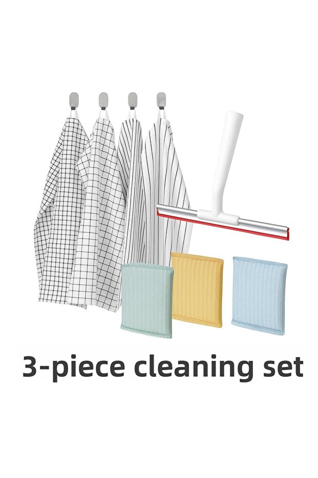 3-Piece Cleaning Set | Rinnig 4-Piece Cleaning Cloth + Lillnaggen Glass Wiper + Pepprig 3-Piece Sponge