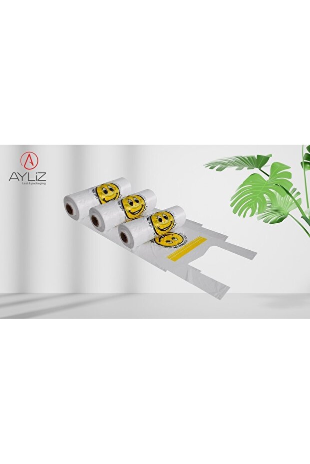 Ayliz Plast & التعبئة والتغليف 3 قطع متوسطة الحجم مبتسم الوجه حقيبة البقالة حقيبة رياضية لفة حقيبة غير لامعة