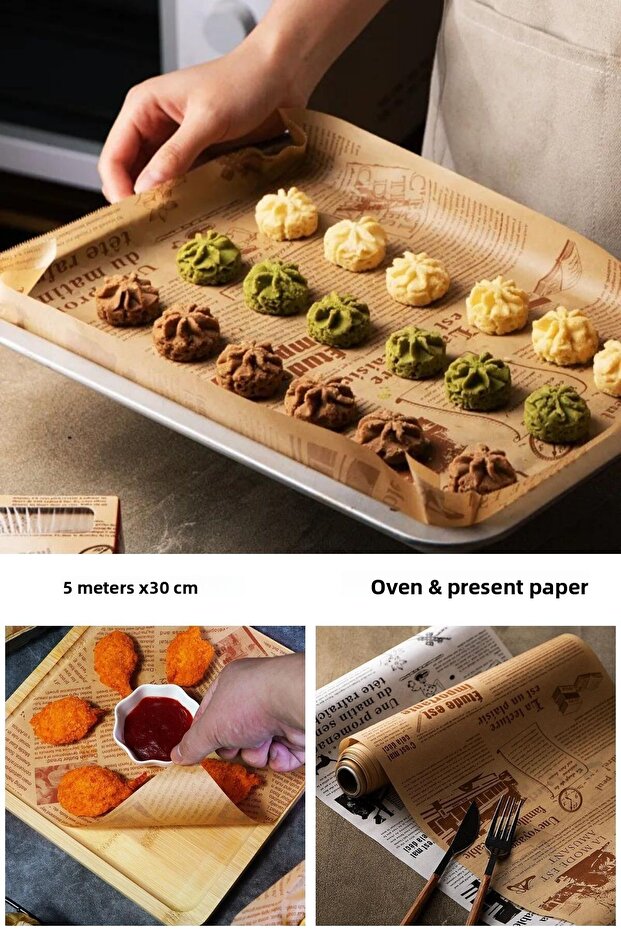 5 Meters Oily Bakery Presentation Paper 30 cm Width Vintage Design Food Presentation Paper 2 Pieces