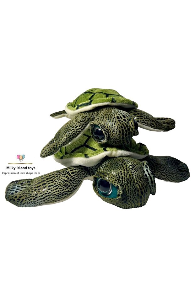 Caretta Turtle Plush, Green, Big Eyes, Small Eyes 23 cm x 24 cm, Large Eyes 30 cm x 28 cm