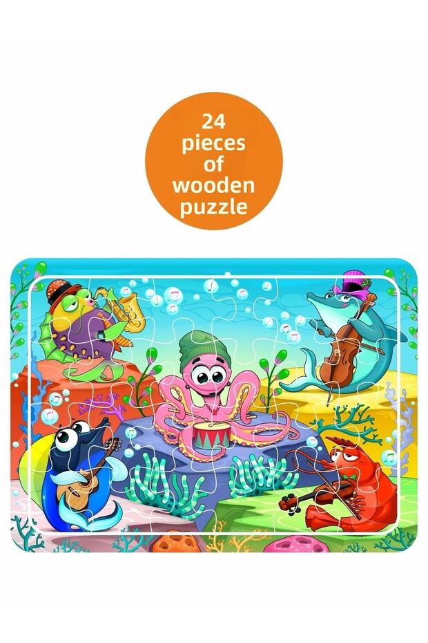 Sea Creatures Chasing Music 24 Piece Wooden Puzzle