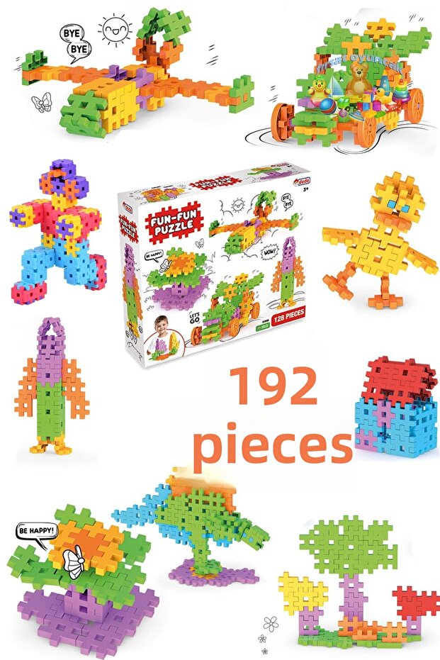 Puzzle Fun Fun Puzzle 192 قطعة مكعبات بناء وتصميم ثلاثية الأبعاد