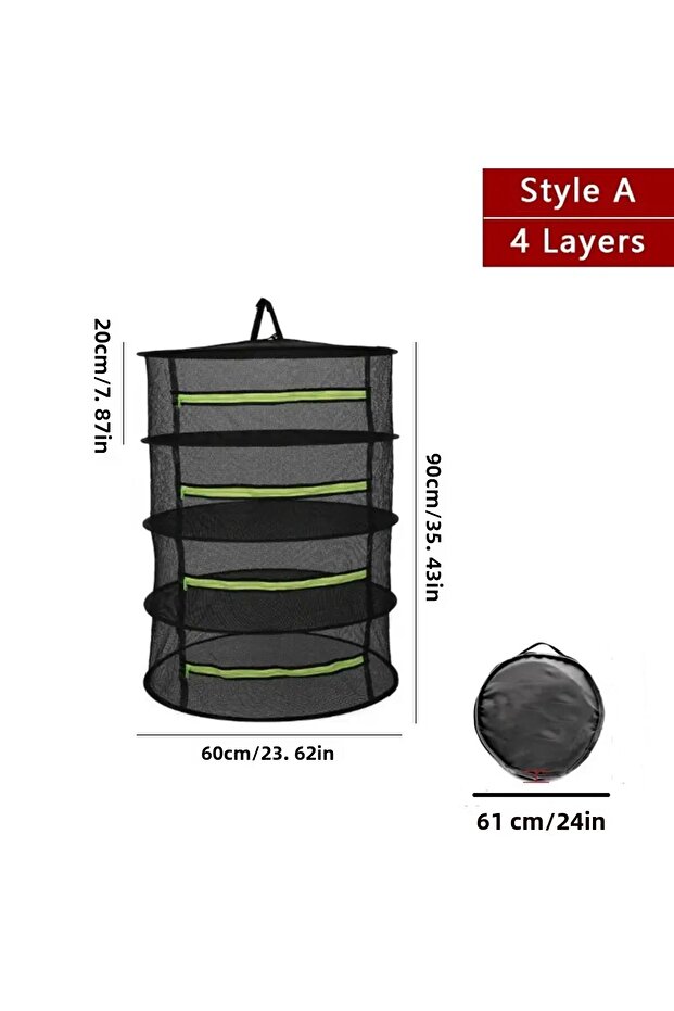 4-Level Green Plant, Vegetable and Fruit Drying Net - Foldable and Zippered Design - 2