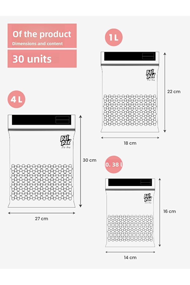Zipbag - Multi-Purpose Useable Ziplock, Refrigerator Bag 30 Pieces (10 S / 10 M / 10L) - 5