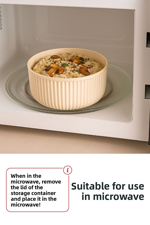 Set of 4 Round Storage Containers Striped Beige |   2.5L 1.5L 0.80L 0.45L |   Microwave and Freezer Compatible - 4