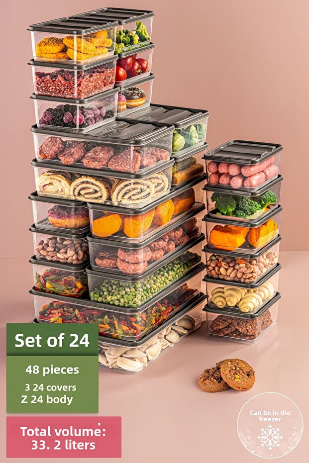 24-Piece Gray Microwavable Refrigerator Organizer - Freeze Storage Container