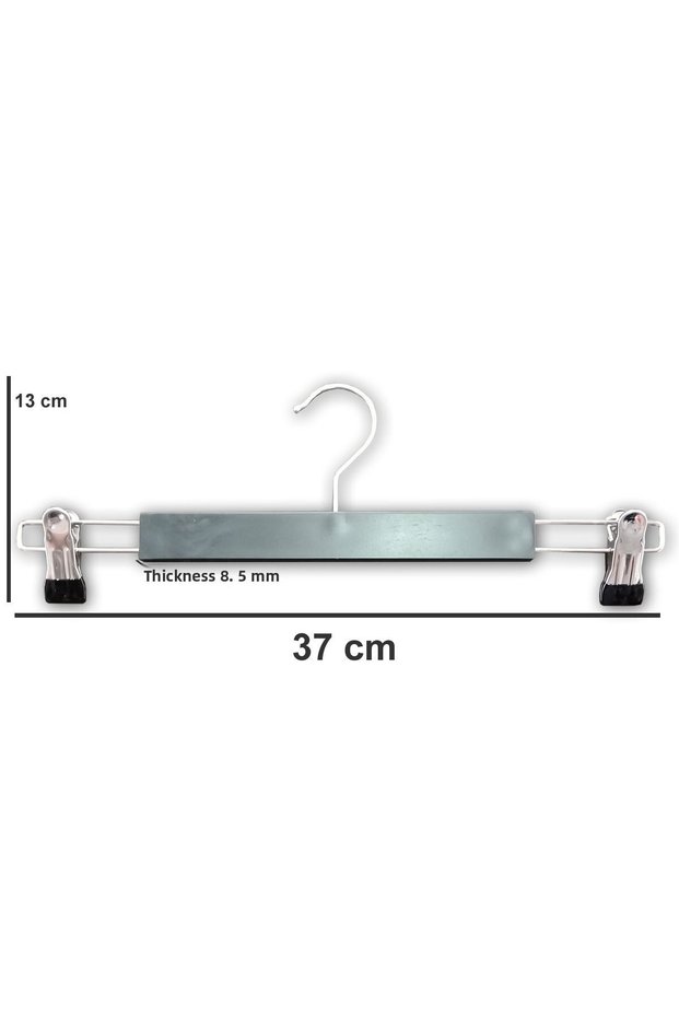 8 Pieces of Skirt and Trouser Hangers with Latches, 37 Cm, Black Color, with Stainless Steel Latches