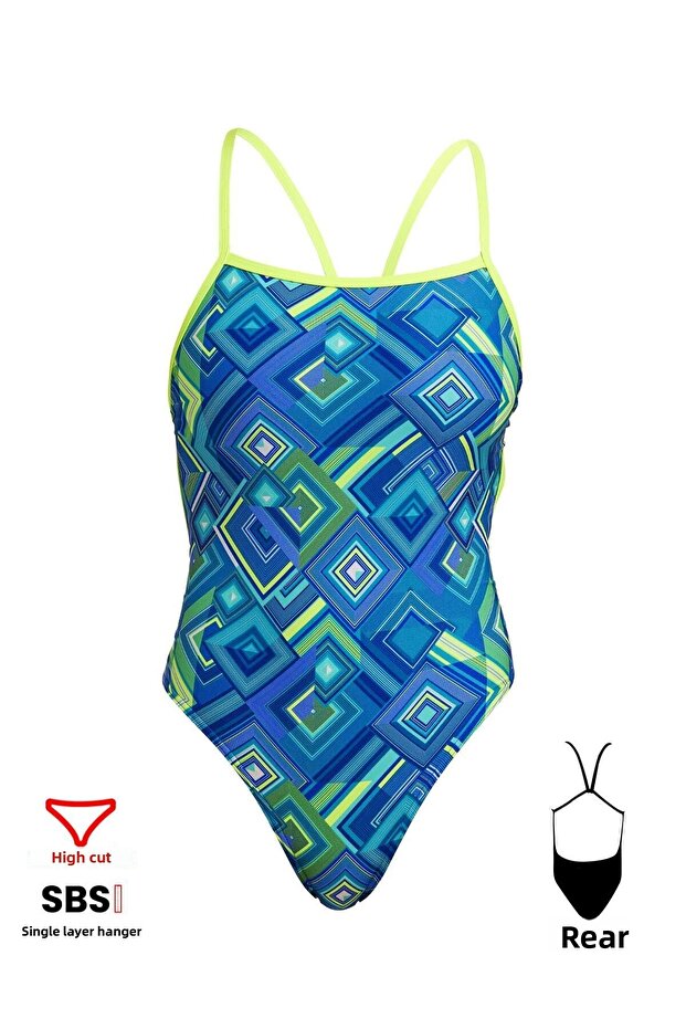 Funkita Sst Help Me Rhombus Women's Training Swimsuit with Wide Back Thin Straps