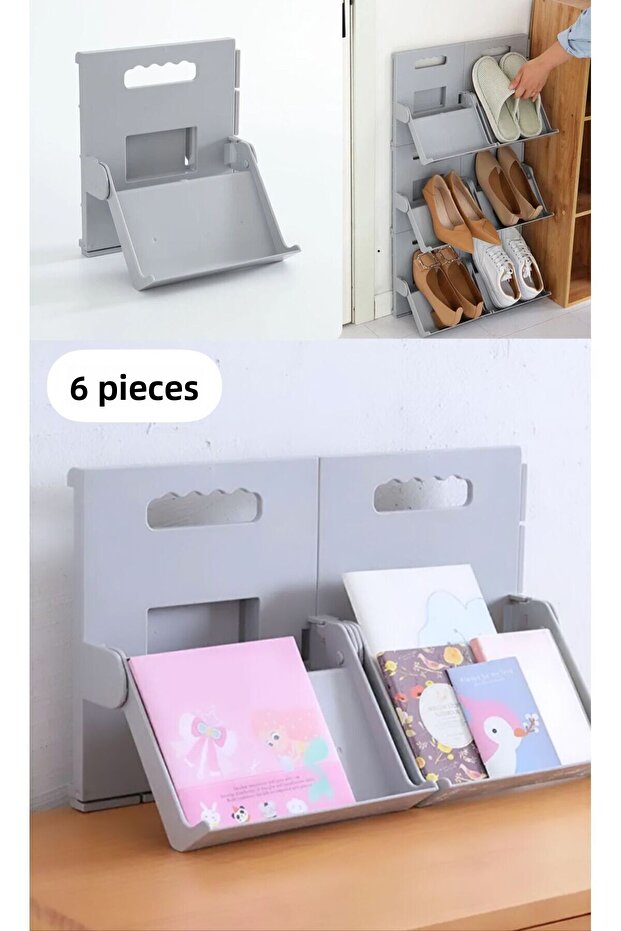 Lyon 6 Pieces Bookshelf Gray Stackable Book Magazine Brochure File Rack - School and Works - 1