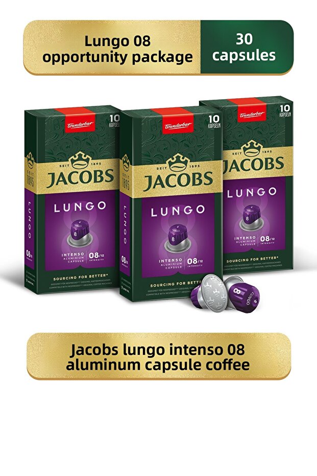 Lungo 8 Intenso Nespresso Compatible Aluminum Capsule Coffee 10 Pieces x 3 Packs - 1
