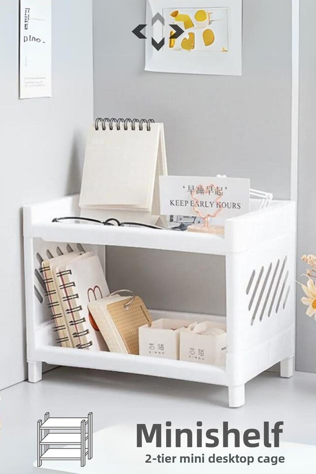 منظم رف مكتبي متعدد الأغراض مكون من طبقتين من Minishelf، رف مكتبي من طبقتين، سهل التركيب