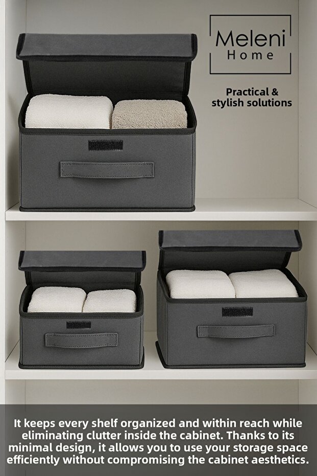 3-Door Storage Box Set - Multipurpose Gray Closet Organizer - 4