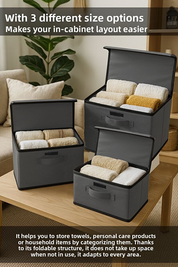 3-Door Storage Box Set - Multipurpose Gray Closet Organizer - 3