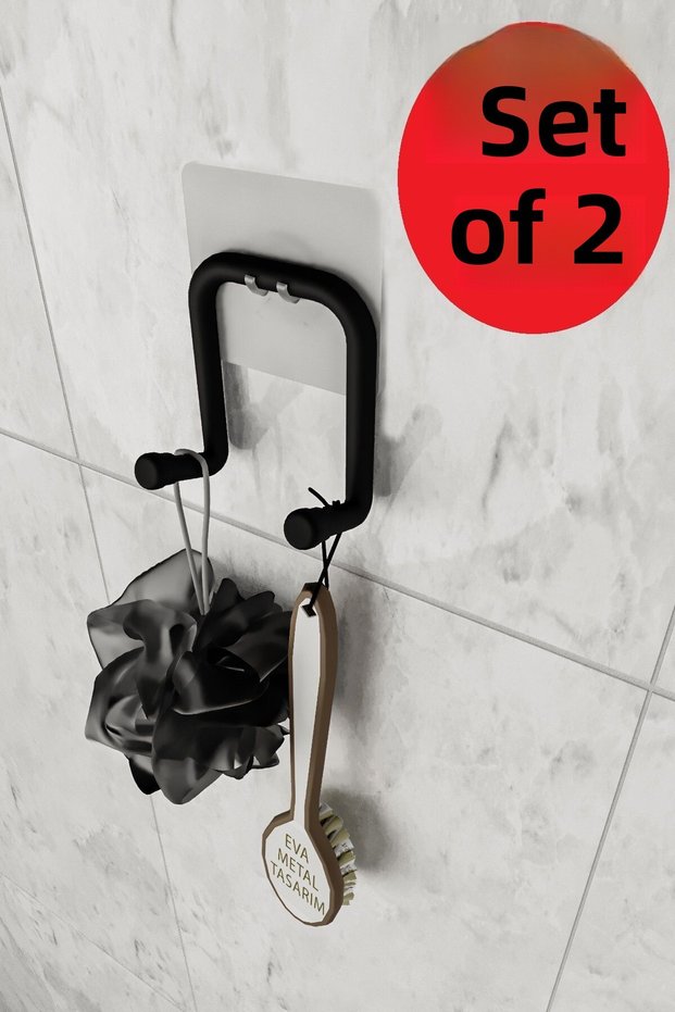 Adhesive 2 Pieces Double Hook Bathroom Kitchen Hanger Metal Hanger Wall Hanger Organizer