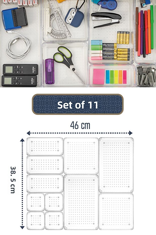 11-Piece Modular Bathroom Cosmetic Jewelry Organizer - Multi-Purpose Organizer - Drawer Organizer