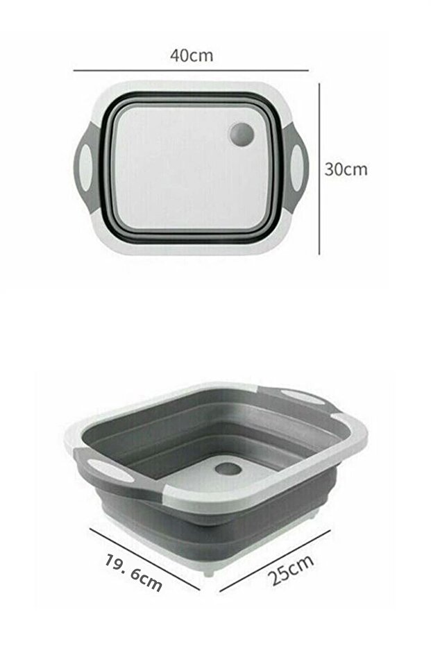 1 Piece Foldable Dish Washing Basin - Cutting, Board and Accordion Stopper Basin with Strainer