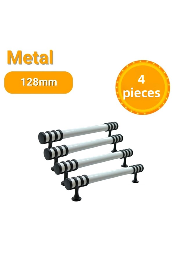 4 Pcs Ring Pipe Black White Metal Furniture Handle 128mm