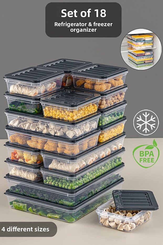 18 Piece Microwave and Freezer Compatible Storage Container Set - Anthracite - 1