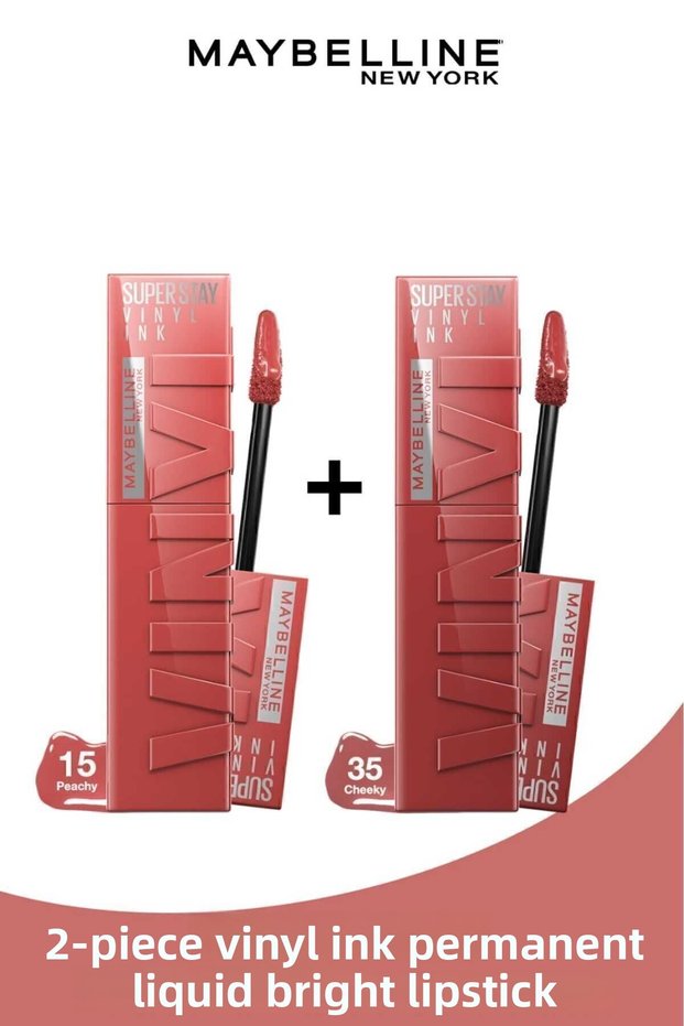 Super Stay Vinyl Ink - Glossy Lipstick, Long Lasting Liquid, 15 Peachy & 35 Cheeky - Set of 2