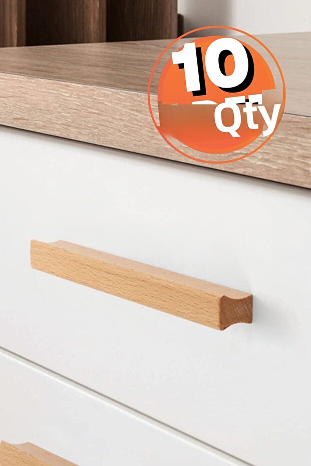 Cabinet Handle, 10 Pieces - 224mm (22,4CM) - Natural Wooden Handle, Drawer Handle, Kitchen Cabinet Handles