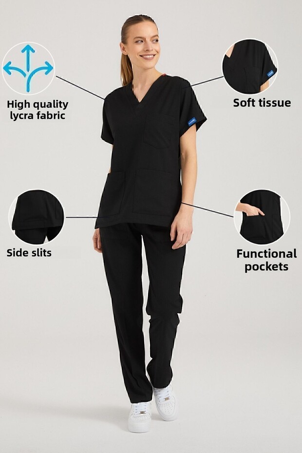 Black Lycra Nurse Jersey Bottom Top Surgical Team Scrubs Uniform Surgical Jersey