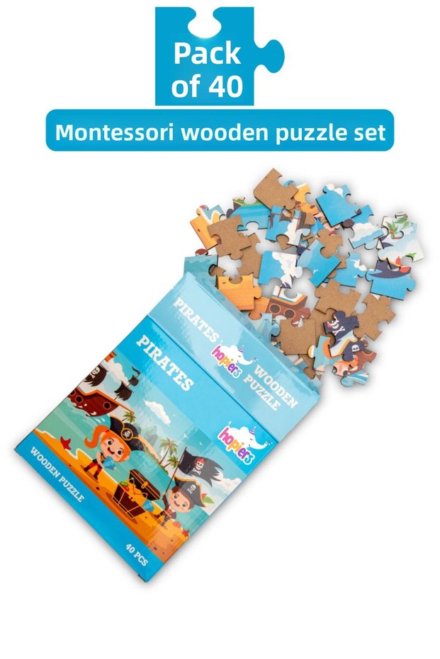 Montessori Pirates Wooden 40 Piece Puzzle/ Ages 1+/ Educational, Learning, and Safe Children's Toy