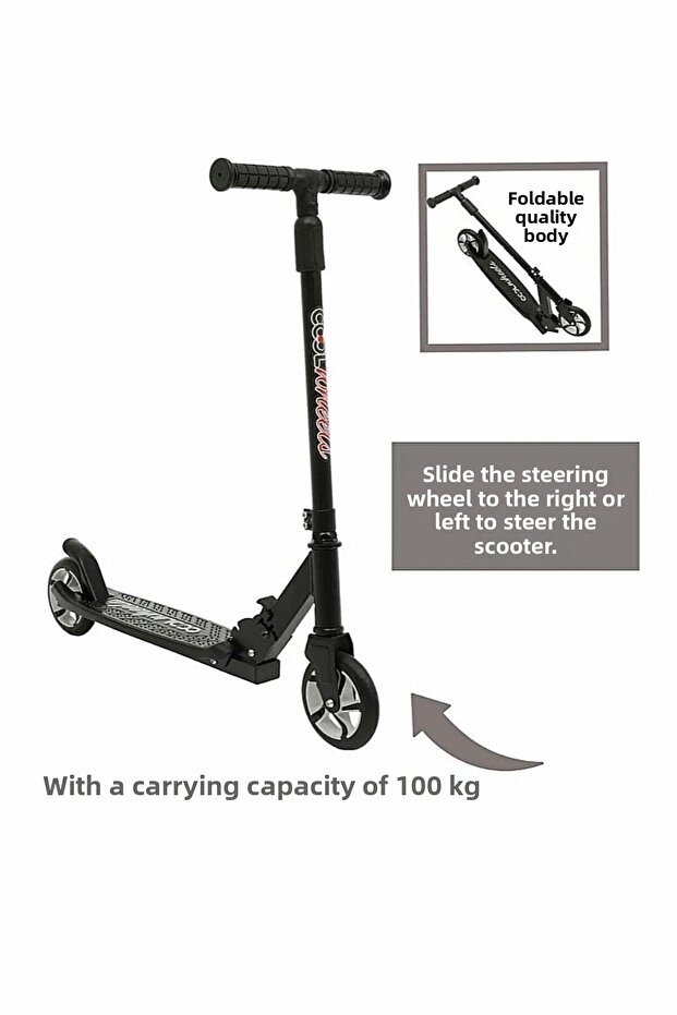 Quality Gray Children's Scooter Foldable 2 Wheels (8 Years Old and Above) Can Carry up to 100