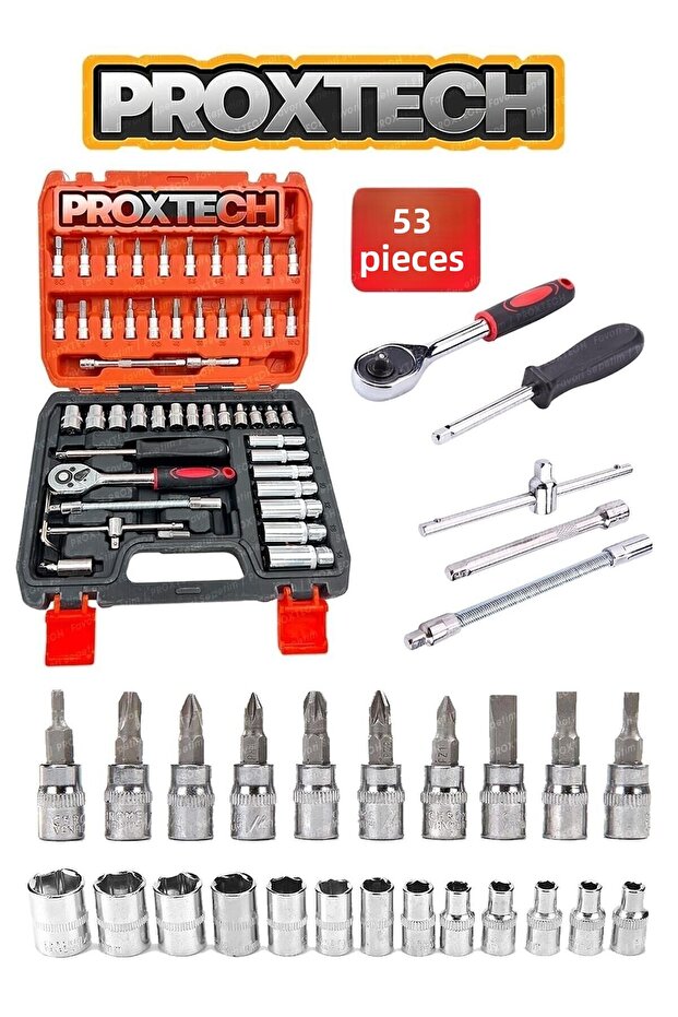 Combo Socket Wrench repair Kit 53Pcs 1/4 Ratchet Torque Wrench Socket Set Auto Repair Tool Set - 4