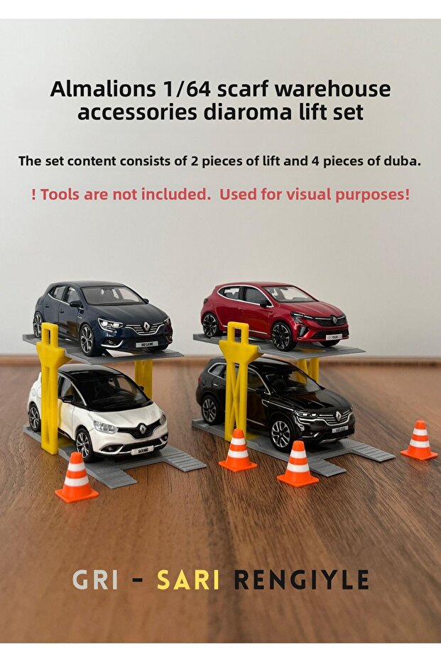 1/64 Scale Diaroma Vehicle Lift 2Pcs+4Pcs Pontoon Garage Accessories Grey - Yellow
