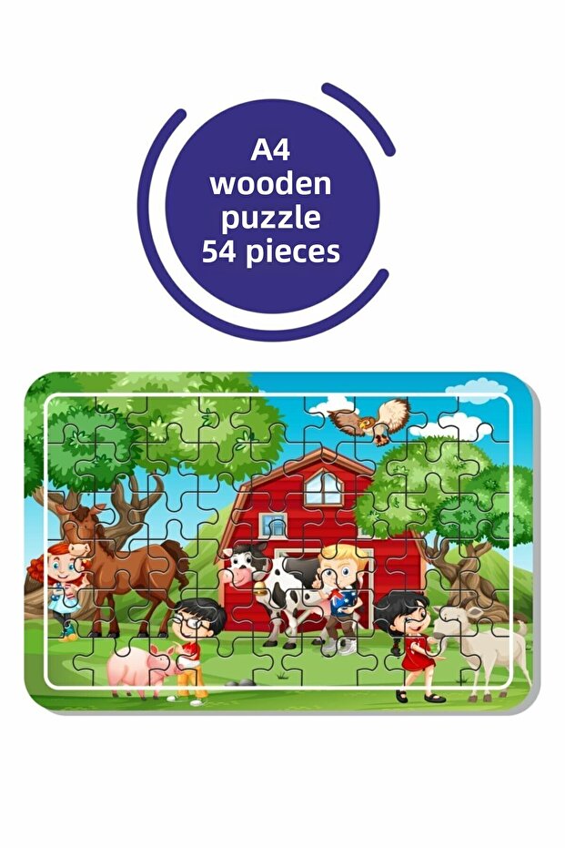 Cute Animals on the Farm 54 Piece Wooden Puzzle for Kids