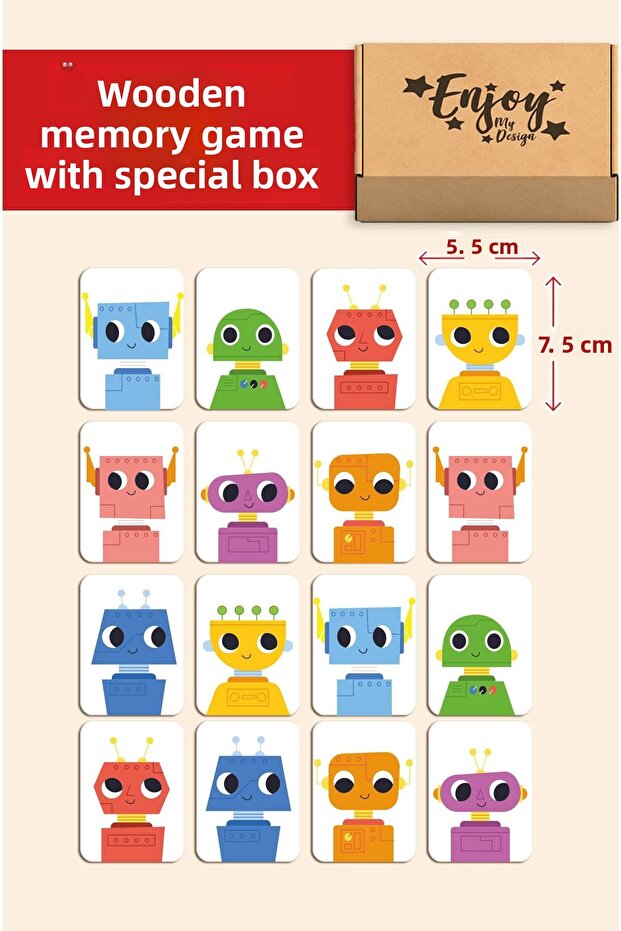 Wooden Intelligence Cards Cute Robots Themed Matching Game Memory Card Wooden Educational Toy