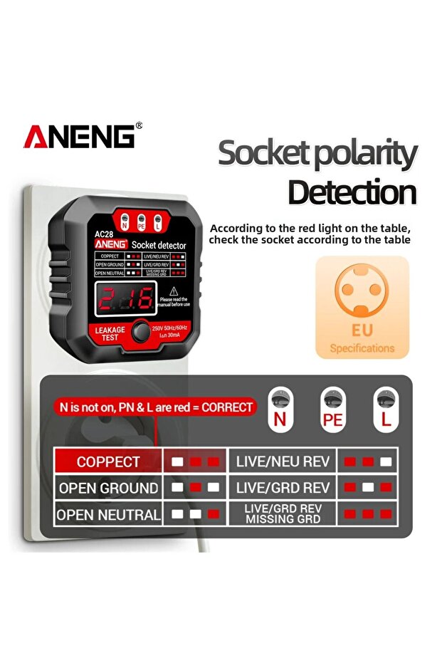 ANENG AC28 Digital Display Socket Tester UK US EU Plug Polarity Phase Pheck Detector Voltage Test... - 5