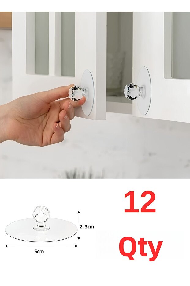 12-Piece Cabinet Drawer Handle Set with Crystal Look, Practical Adhesive Furniture and Nightstand Handle/Hanger