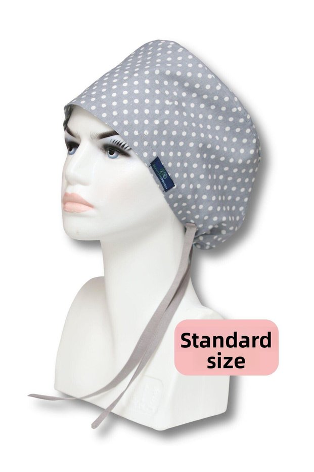 Standard Size Grey Polka Dot Surgical Bonnet Doctor Nurse Healthcare Hospital Bonnet