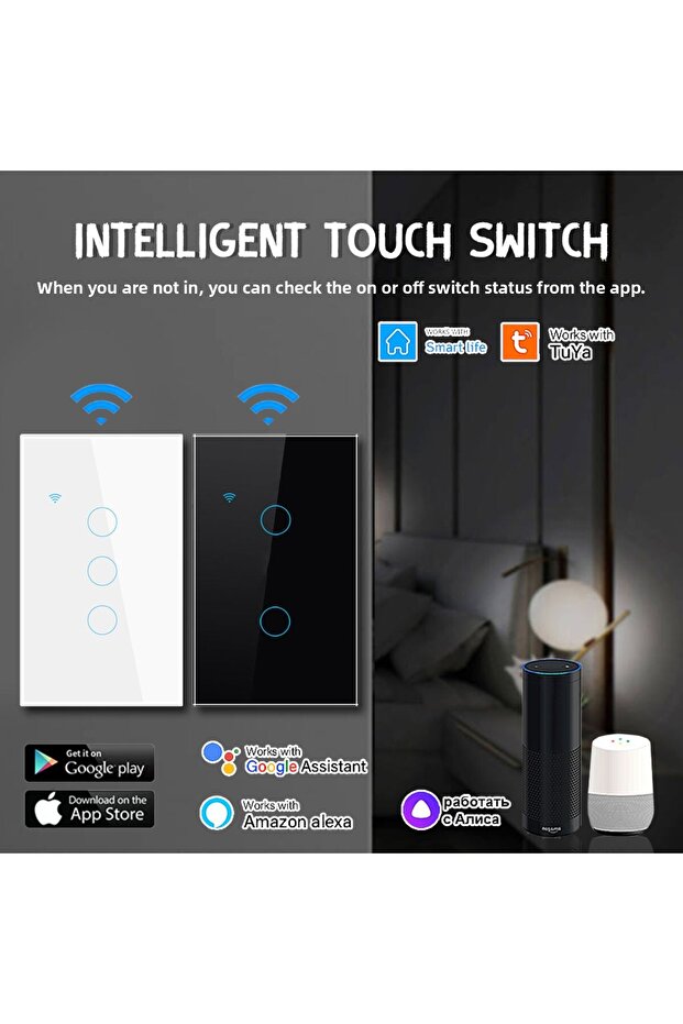 1/2/3/4gang Tuya WiFi Smart Touch Switch Home Light Wall Button Panel Switch Neutral Wire Work Wi... - 7