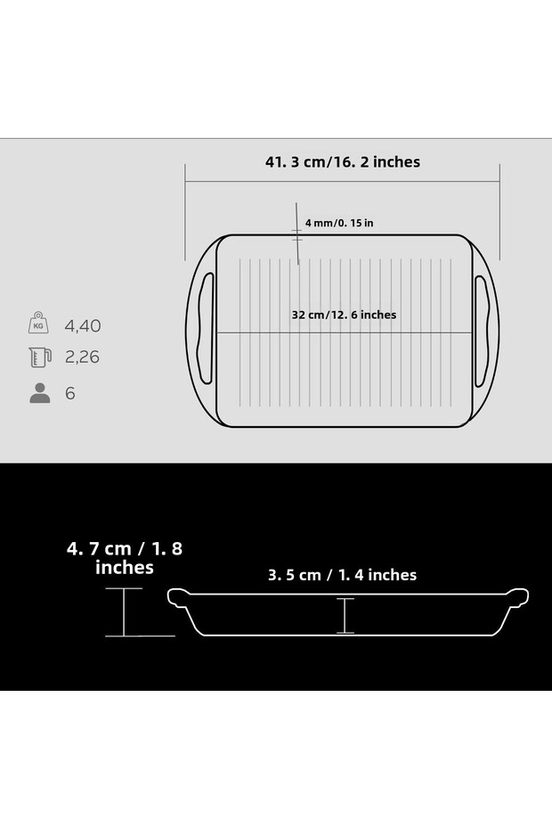 صينية شواء مستطيلة من الحديد الزهر بمقبض مزدوج، أبعاد 26x32 سم. - 6