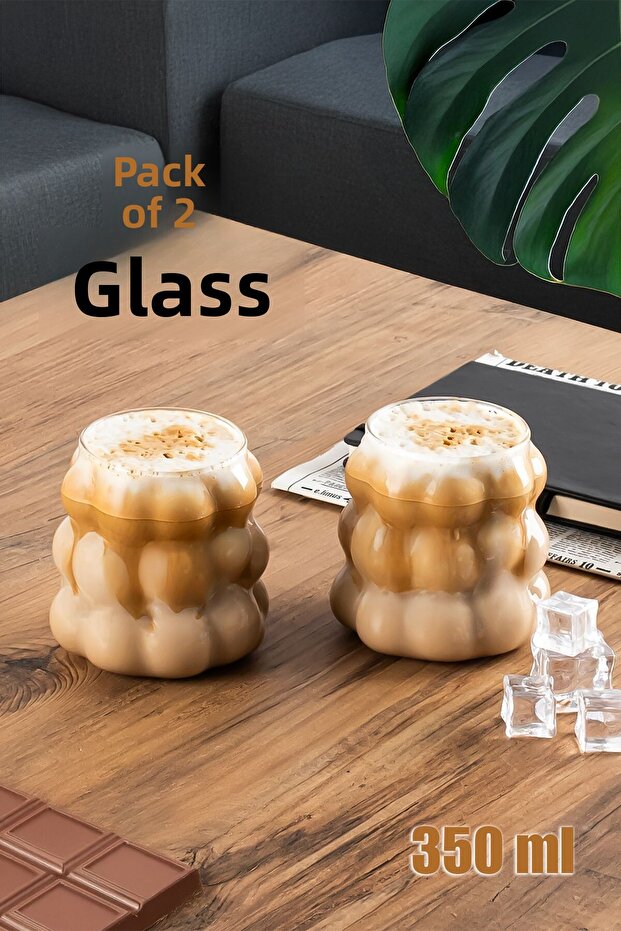 2Pcs Heat Resistant Borosilicate Glass Beverage Soft Drink Coffee and Presentation Cups Set 350ml