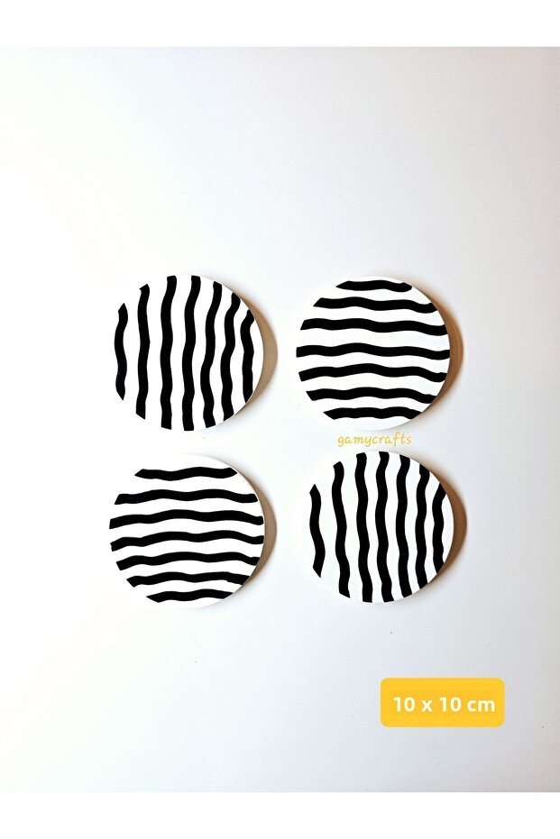 Handmade Stone Coasters Set of 4 Black Striped - Stone Coasters