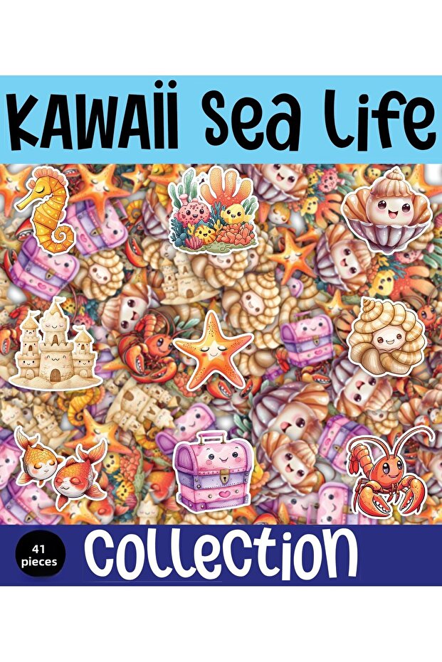 Kawaii Sea Life Themed 1 Sheet A4 41 Pieces Sticker Set