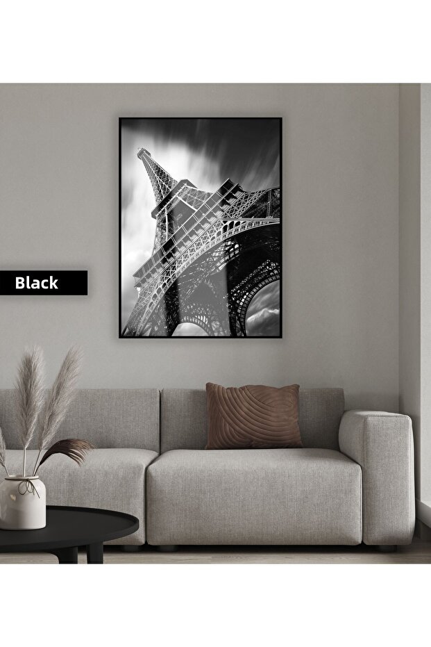 Amazing | Black&White Eiffel Tower Model -1 | Framed Tempered Glass Table Single Vertical