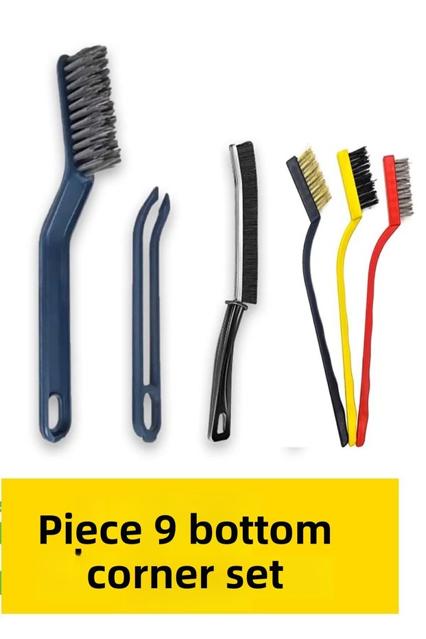6 pieces bottom corner cleaning brush set - grout brush, drain tweezers, 3-piece oil cleaning brush