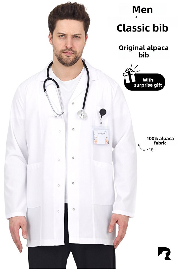 Long Sleeve White Men's Nurse Apron Doctor Apron Teacher Apron Pharmacist Laboratory Apron
