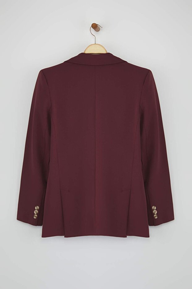 Bordo Regular Astarlı Dokuma Blazer Ceket TWOAW23BC00132 - 7
